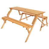 Brown wooden 2 in 1 convertible picnic table and bench set with umbrella hole