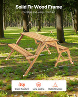 Brown wooden 2 in 1 convertible picnic table and bench set with umbrella hole