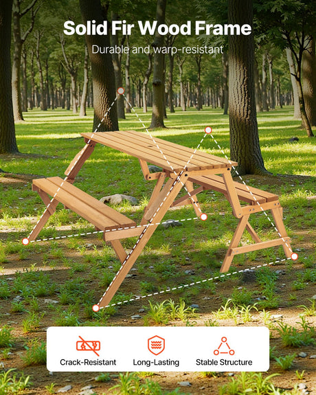 Brown wooden 2 in 1 convertible picnic table and bench set with umbrella hole