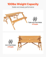 Brown wooden 2 in 1 convertible picnic table and bench set with umbrella hole