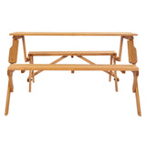 Brown wooden 2 in 1 convertible picnic table and bench set with umbrella hole