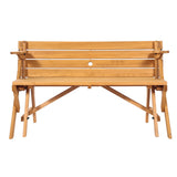 Brown wooden 2 in 1 convertible picnic table and bench set with umbrella hole