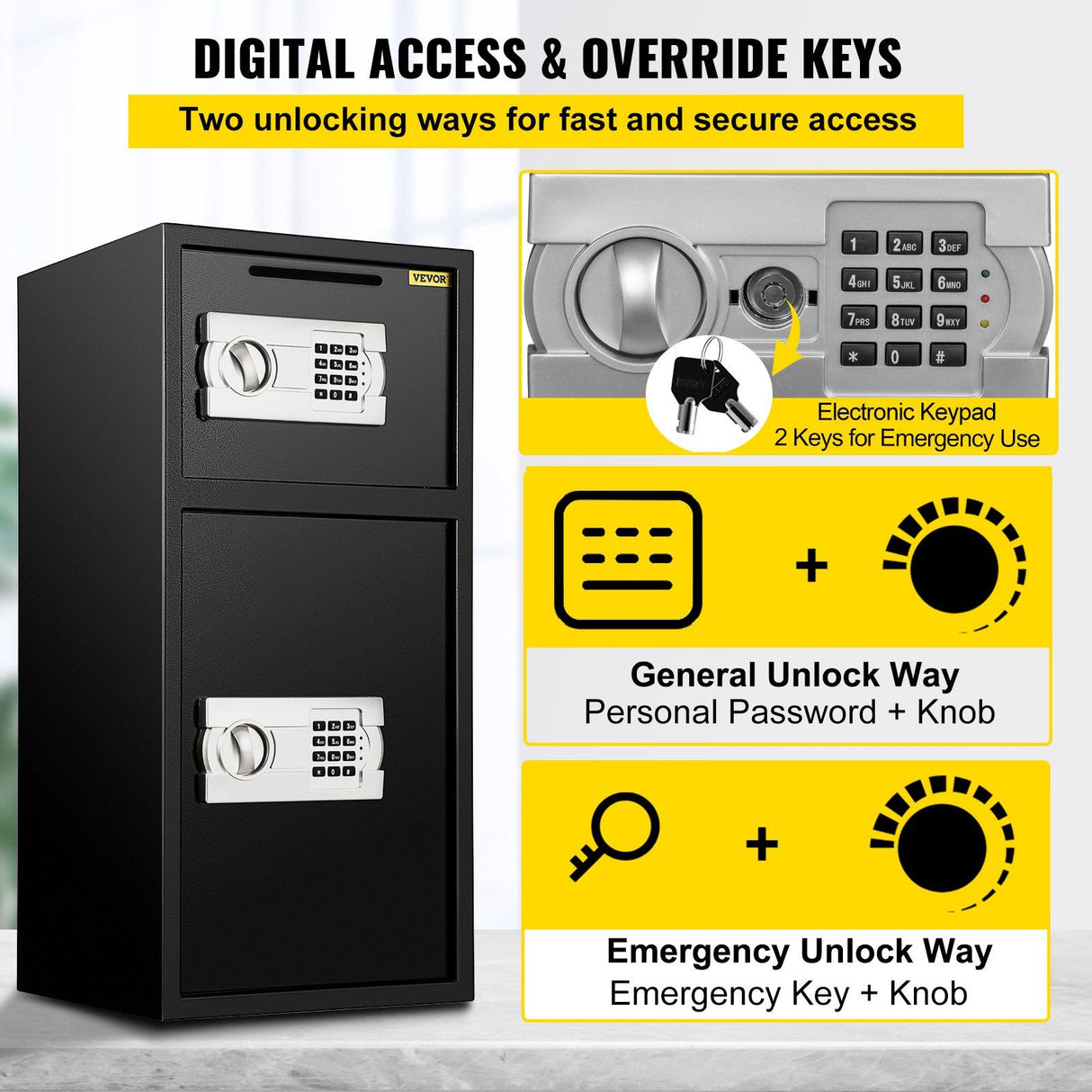 Ojen Security Safe, 2.6 cu.ft, Double Door, Digital Lock