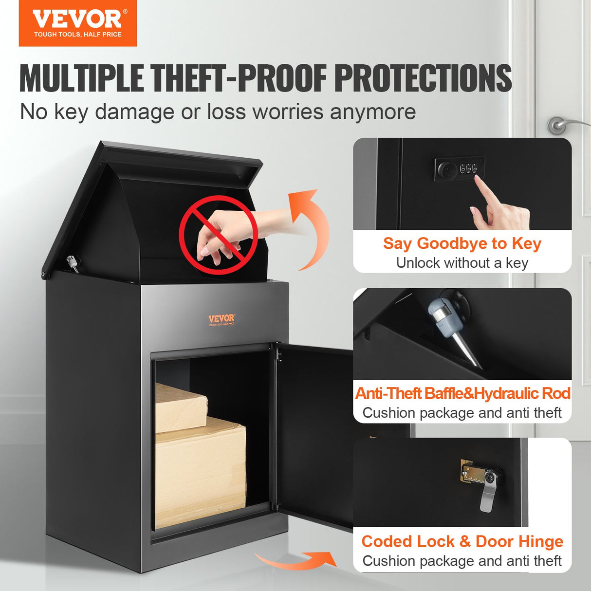 Steel wall mounted parcel mailbox with combination lock