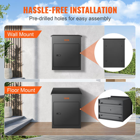Steel wall mounted parcel mailbox with combination lock