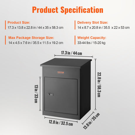 Steel wall mounted parcel mailbox with combination lock