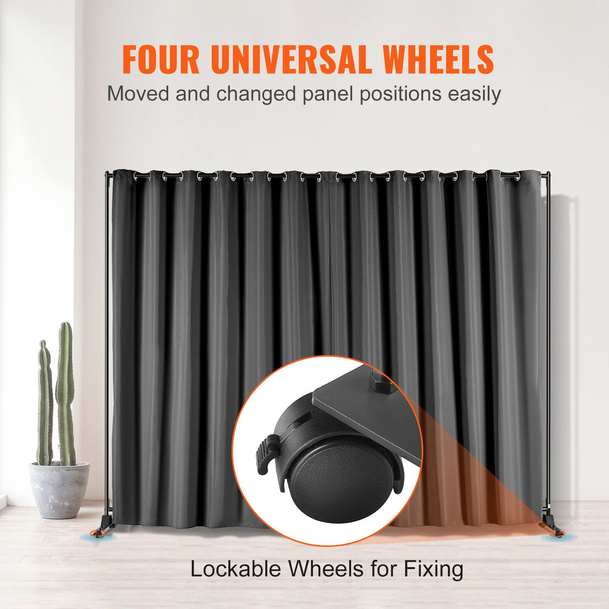 Omeo Portable Room Divider with Wheels, Black view 4