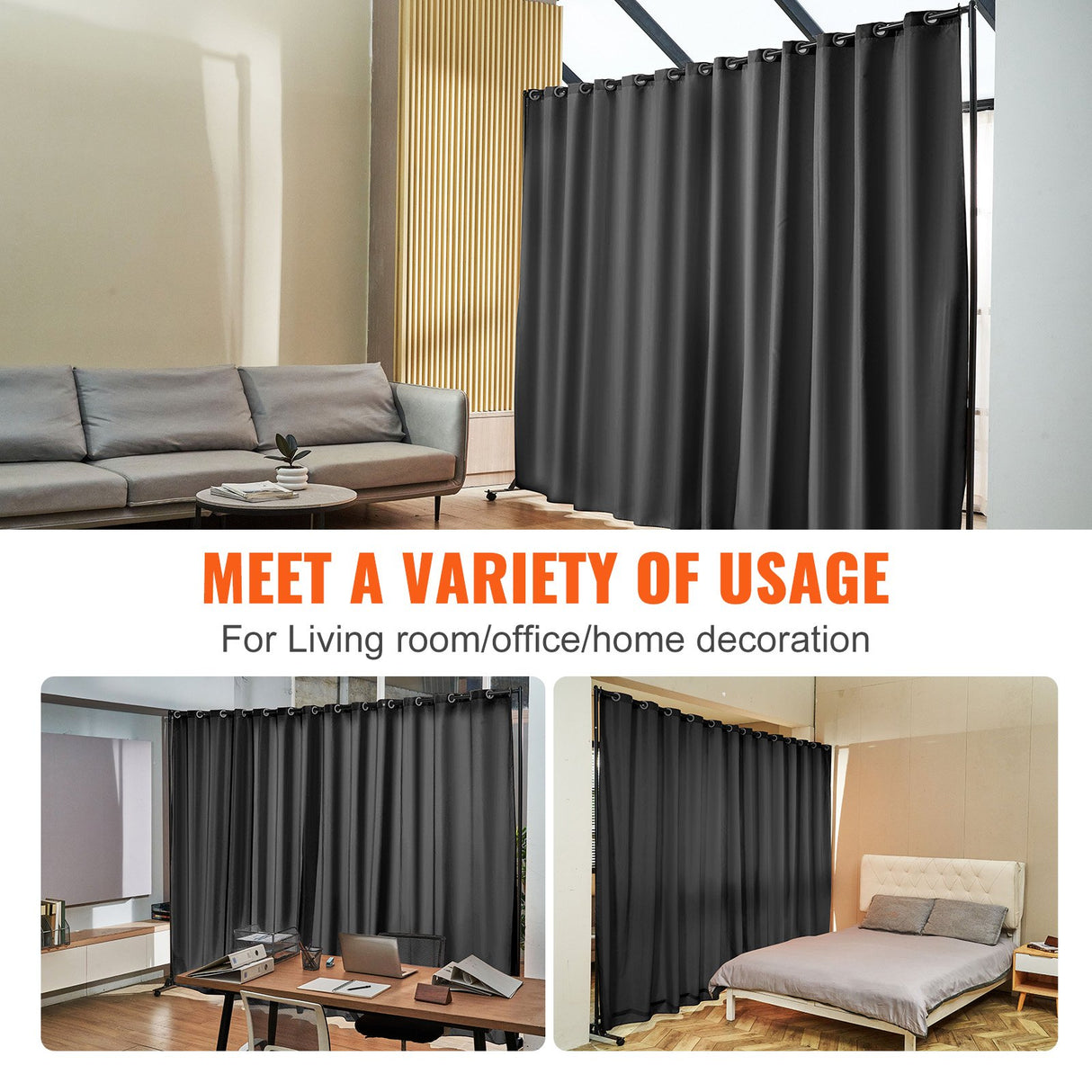 Omeo Portable Room Divider with Wheels, Black view 6