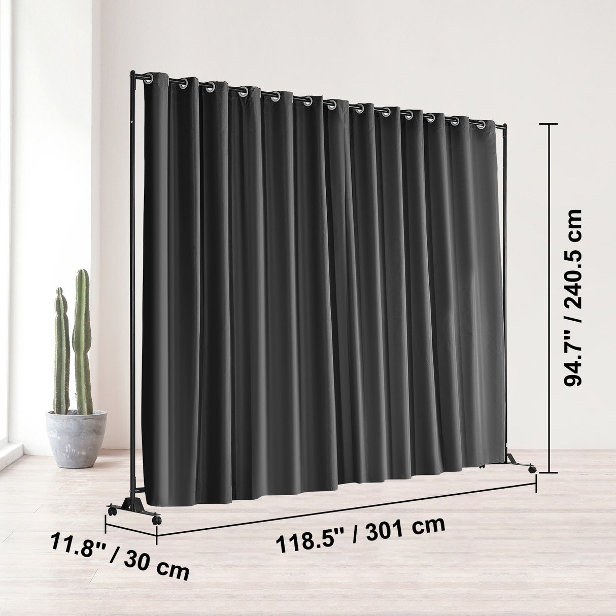 Omeo Portable Room Divider with Wheels, Black view 7