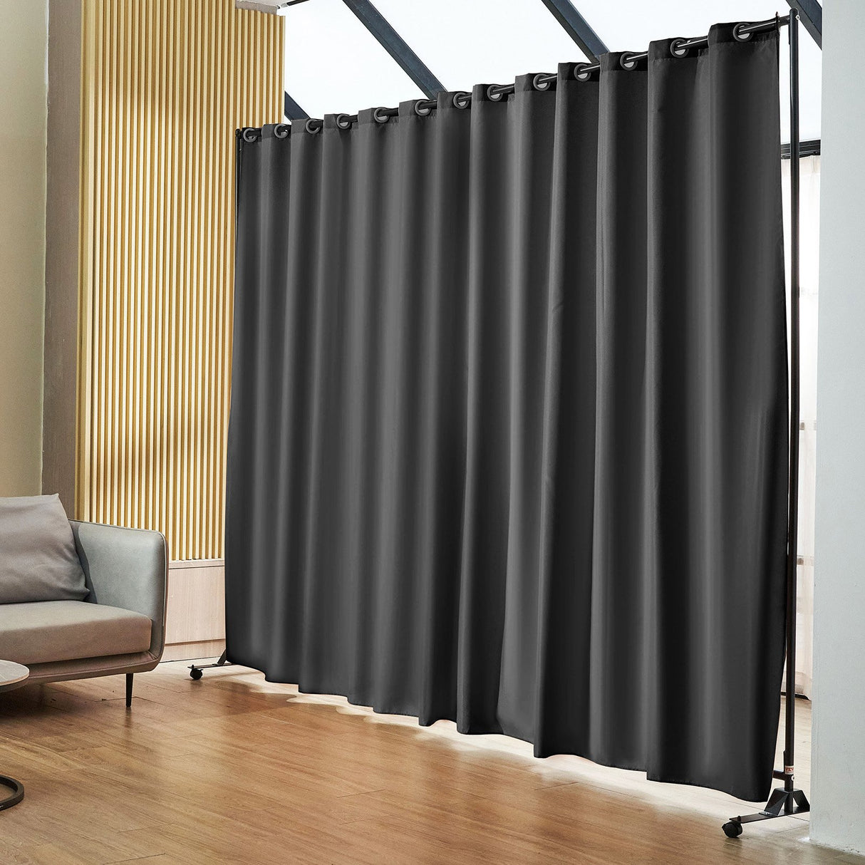 Omeo Portable Room Divider with Wheels, Black view 8