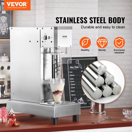 Brushed 304 stainless steel body of the ice cream and milkshake mixer