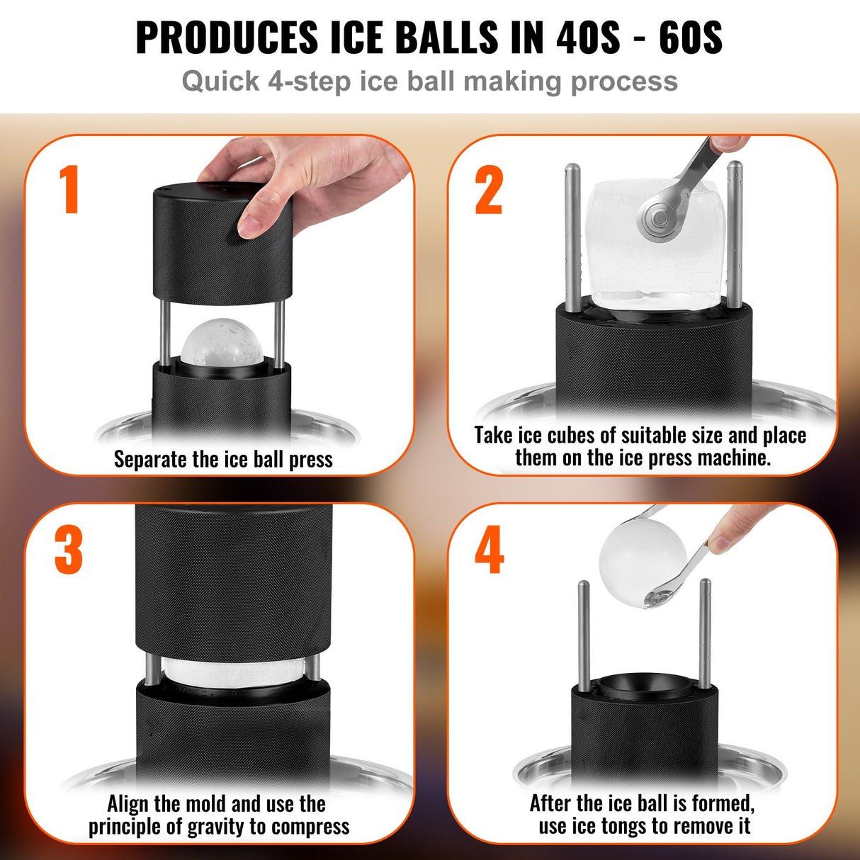 Cabra Aluminium Ice Ball Press, 60mm, Black