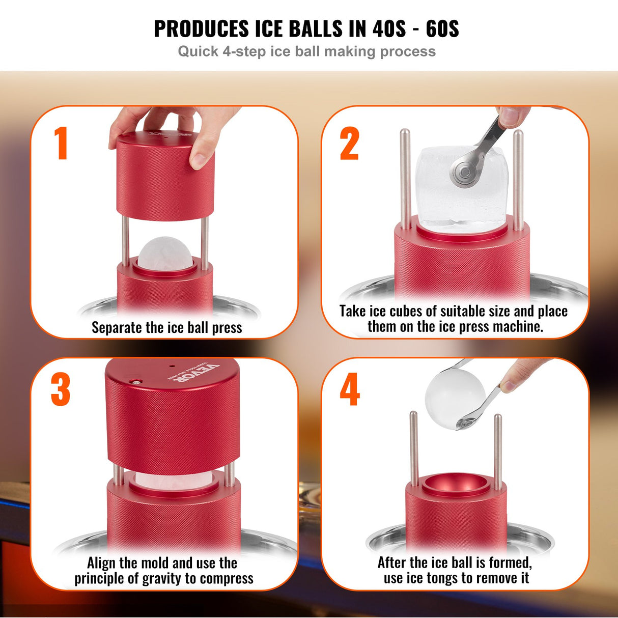 Sattel Aluminium Ice Ball Press, 60mm, Red
