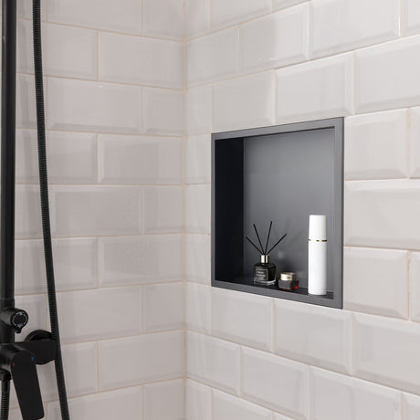 Recessed stainless steel shower niche, black, 33 x 33 cm single shelf