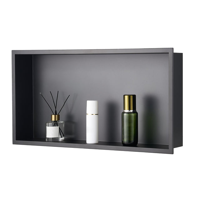 Recessed stainless steel shower niche, black, 33 x 63.5 cm single shelf
