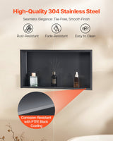 Recessed stainless steel shower niche, black, 33 x 63.5 cm single shelf
