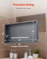 Recessed stainless steel shower niche, black, 33 x 63.5 cm single shelf