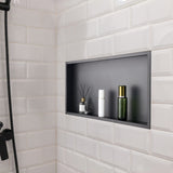 Recessed stainless steel shower niche, black, 33 x 63.5 cm single shelf