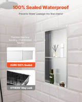 Recessed stainless steel double shelf shower niche, silver, 33 x 63.5 cm