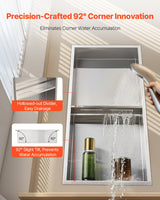 Recessed stainless steel double shelf shower niche, silver, 33 x 63.5 cm