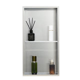 Recessed stainless steel double shelf shower niche, silver, 33 x 63.5 cm