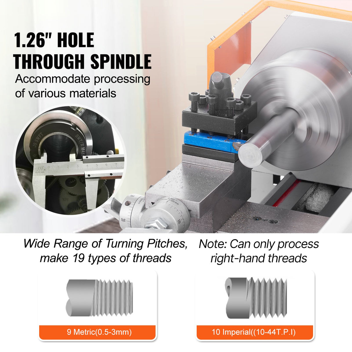 Lathe turning a precision metal part on the benchtop