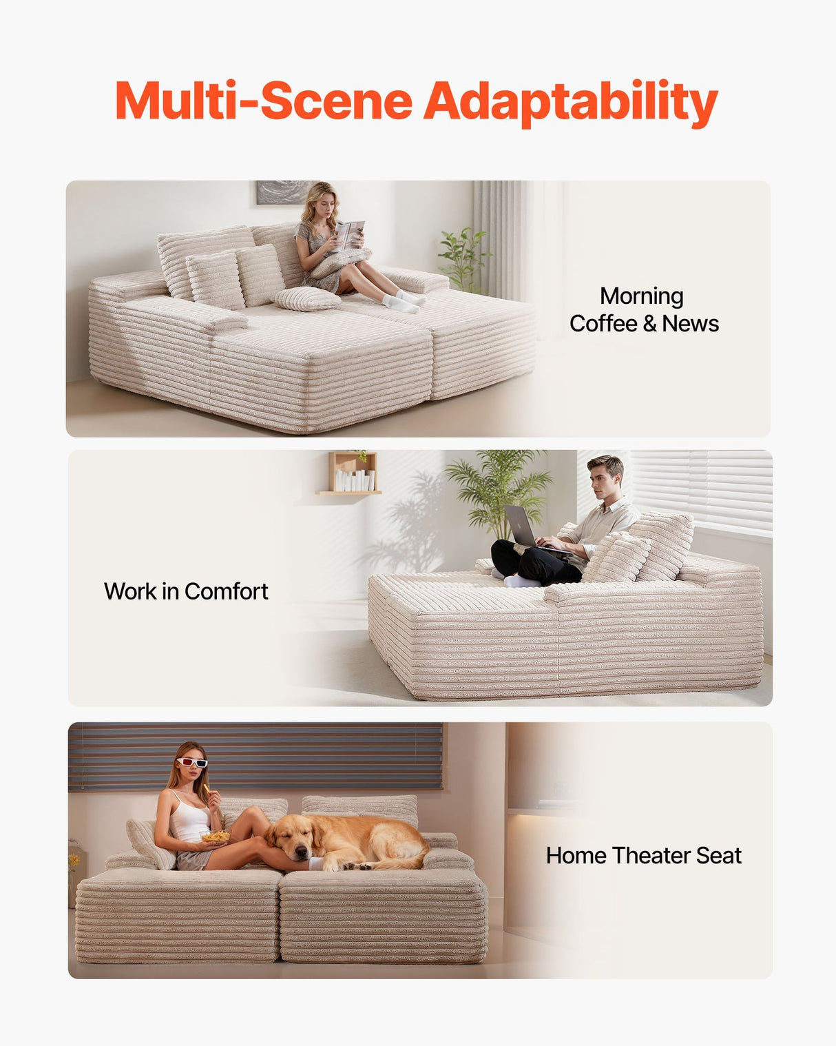 Llanca 2 Seater Chaise Sofa, Beige