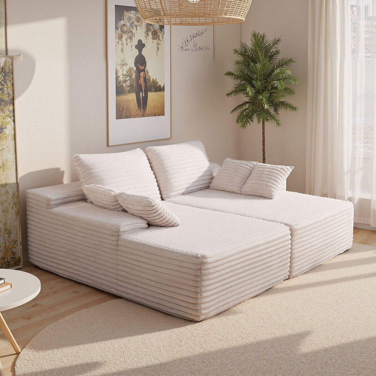 Llanca 2 Seater Chaise Sofa, Beige