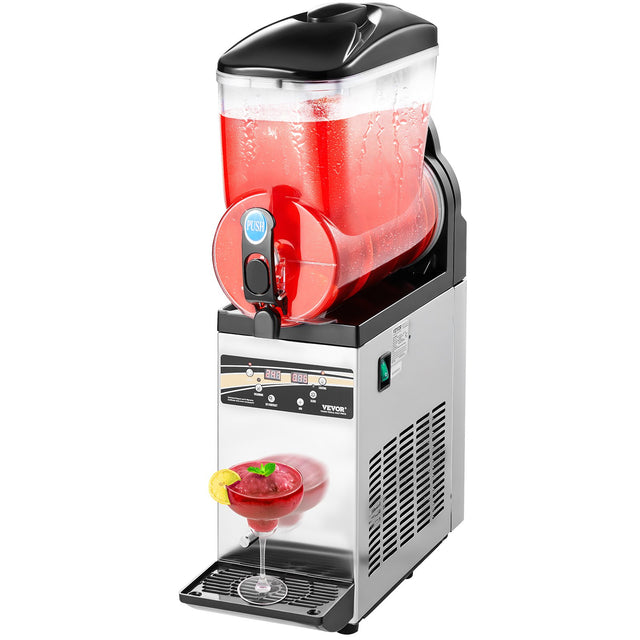 Commercial slushy machine with 15 L transparent tank and stainless steel body