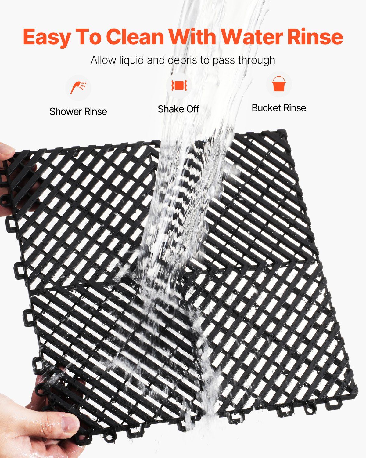 Klausen Interlocking Drainage Floor Mat, 31x31cm, PP, Black, 24pcs