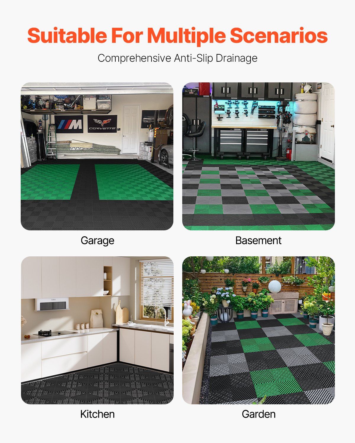 Klausen Interlocking Drainage Floor Mat, 31x31cm, PP, Black, 24pcs