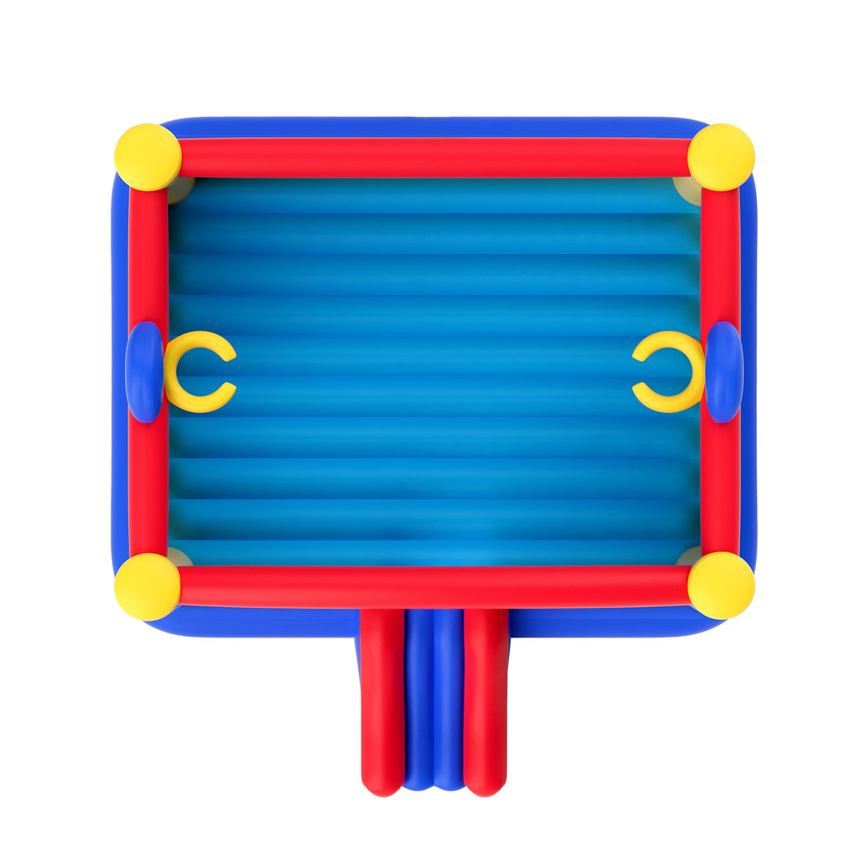 Inflatable bounce house with basketball hoop outdoors