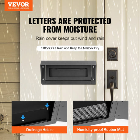 Steel through the door mail drop box with key lock, black