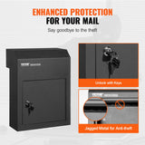 Steel through the door mail drop box with key lock, black