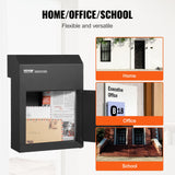 Steel through the door mail drop box with key lock, black