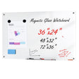 Frameless white magnetic glass whiteboard, 36 x 24 inch, wall mounted with marker tray