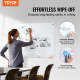 Tempered glass dry erase surface shown wiping clean without ghosting or marks