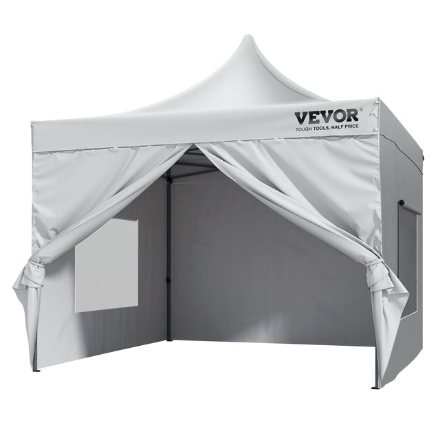 White 3 x 3 m pop up gazebo with sidewalls fitted, set up outdoors