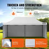 Pop up gazebo with sidewalls removed, shading a long table and chairs