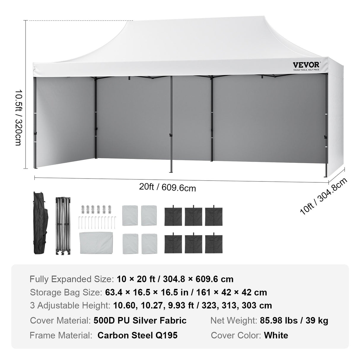 Rain running off the coated white canopy fabric