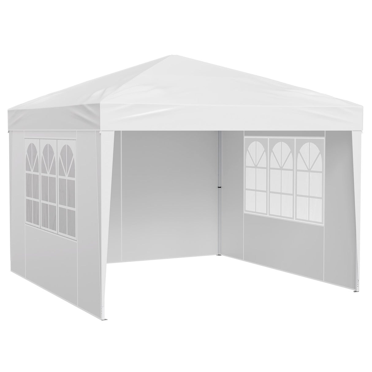Pop up gazebo 2.95 x 2.95 m set up outdoors with three sidewalls fitted