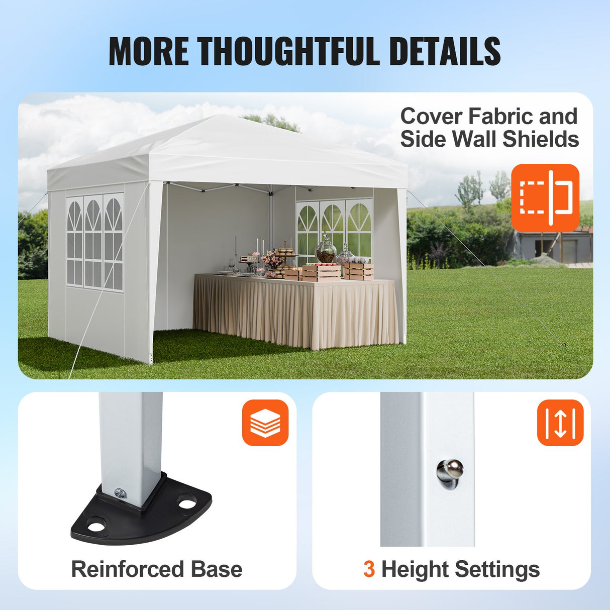 Sidewall with a ventilated window rolled open on the pop up canopy