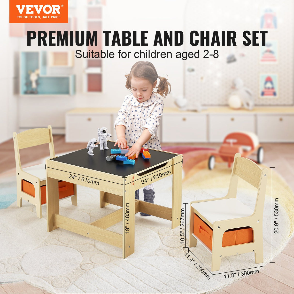 Kids wooden activity table and chair set with storage boxes