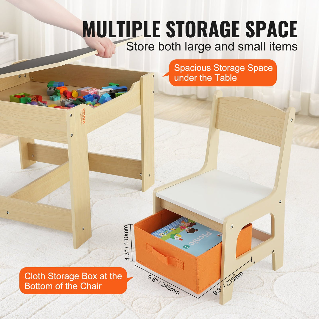 Kids wooden activity table and chair set with storage boxes