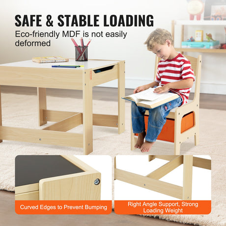 Kids wooden activity table and chair set with storage boxes