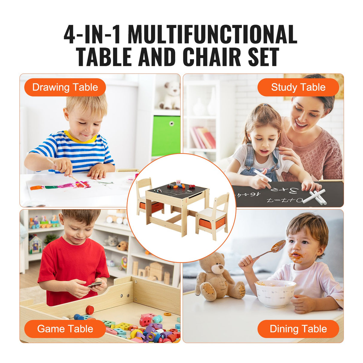 Kids wooden activity table and chair set with storage boxes