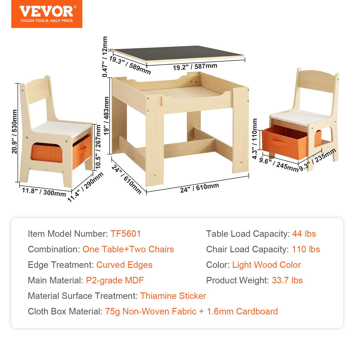 Kids wooden activity table and chair set with storage boxes