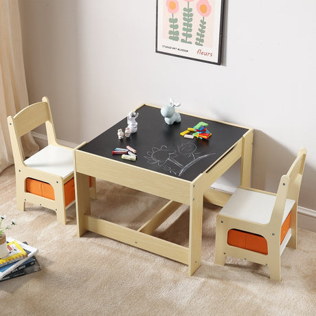 Kids wooden activity table and chair set with storage boxes