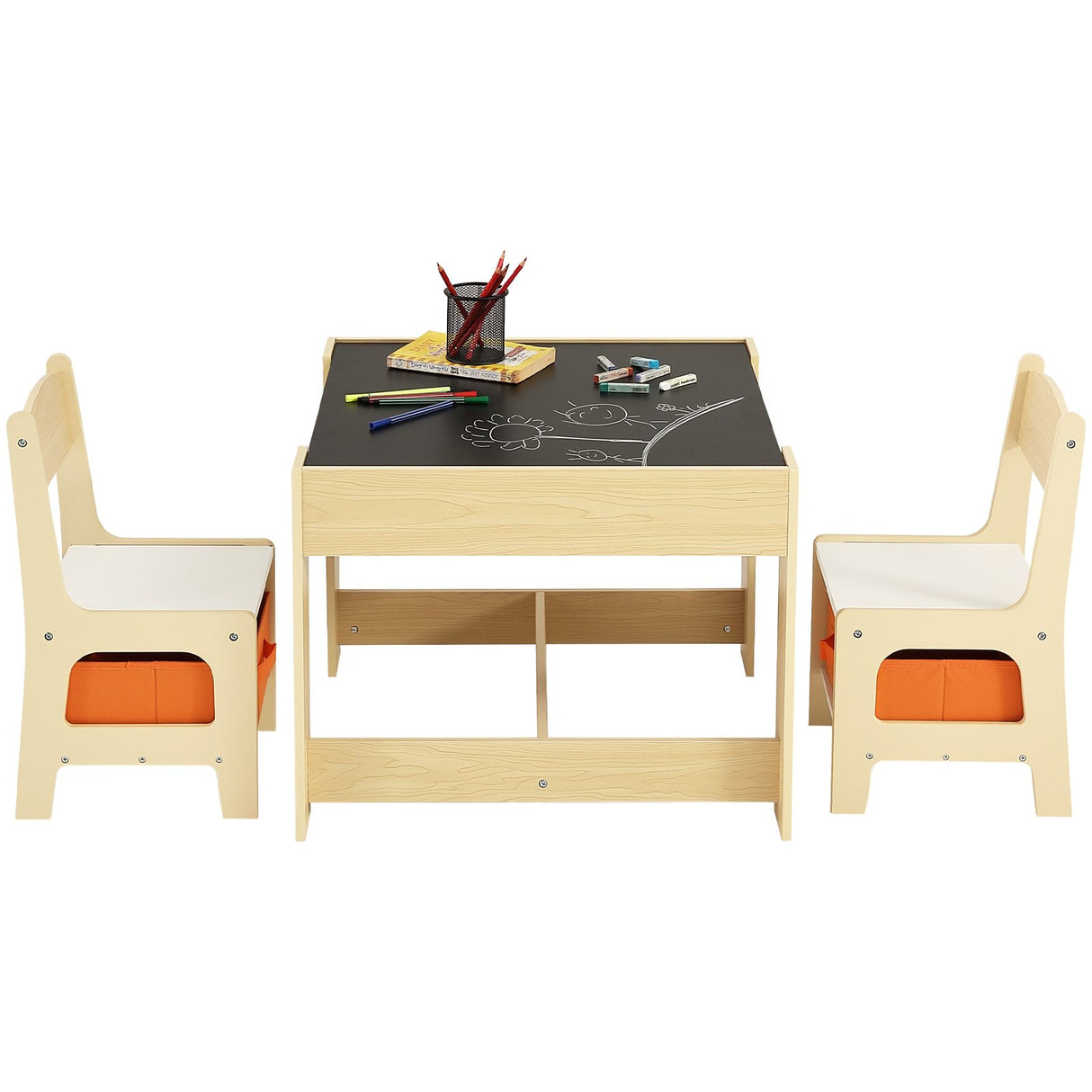 Kids wooden activity table and chair set with storage boxes