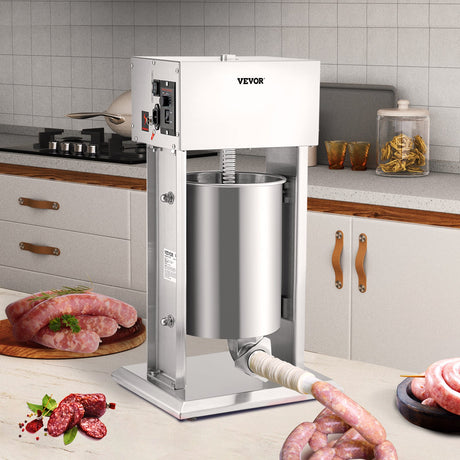 Sausage being filled into casing using the electric stuffer